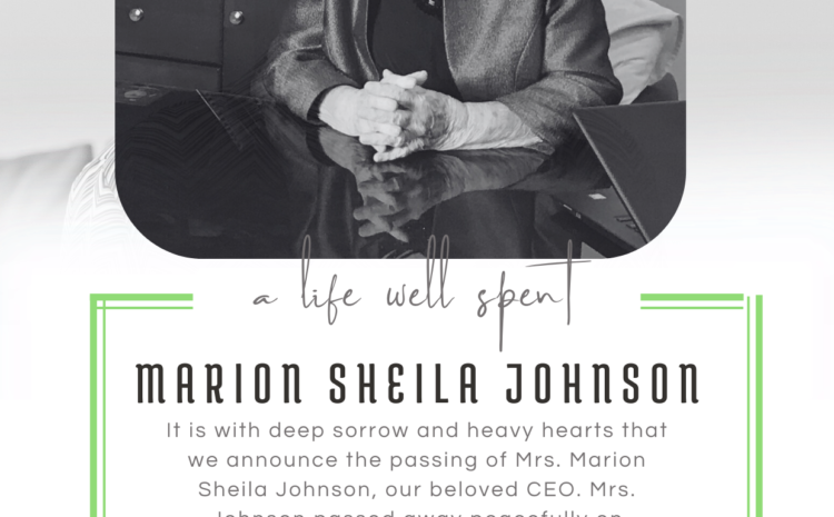  Announcement: Passing of Marion Sheila Johnson, CEO